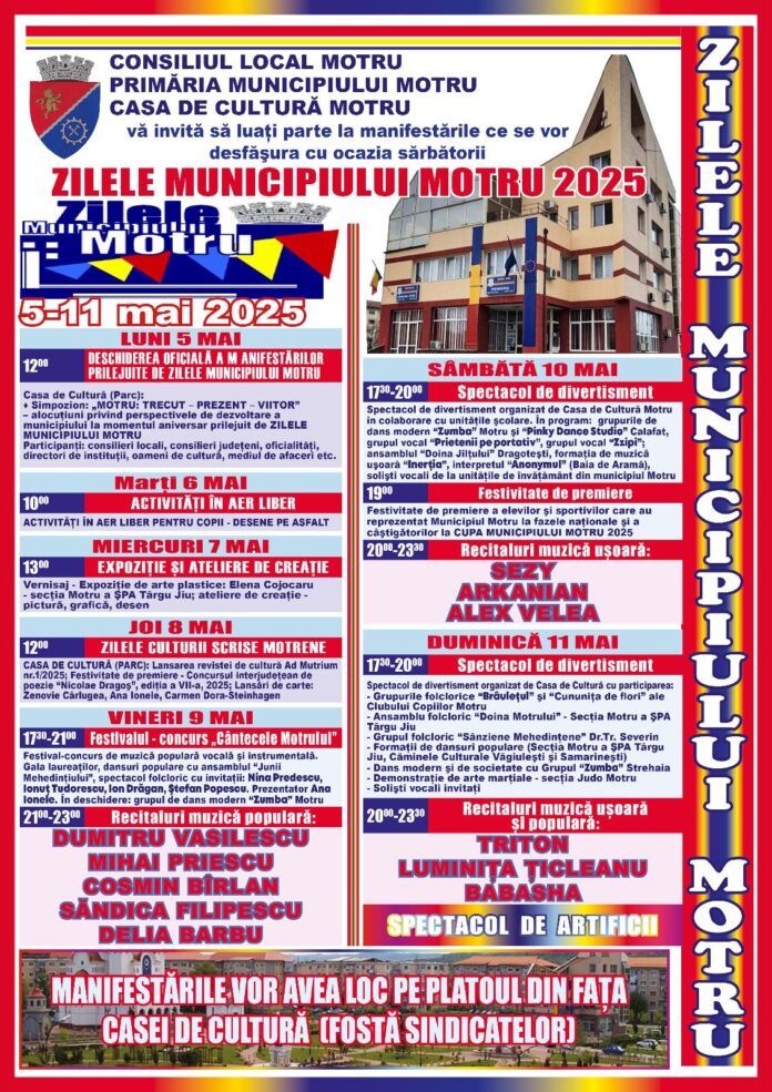 Motru în sărbătoare: Cultură, muzică și distracție între 5 și 11 mai