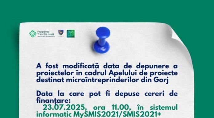 Calendar nou pentru finanțarea microîntreprinderilor din Gorj. Termenul de depunere a fost prelungit