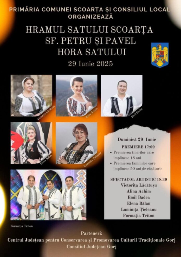 Comuna Scoarța celebrează tradiția și comunitatea: Hramul Satului și premiere festive pentru tineri și seniori
