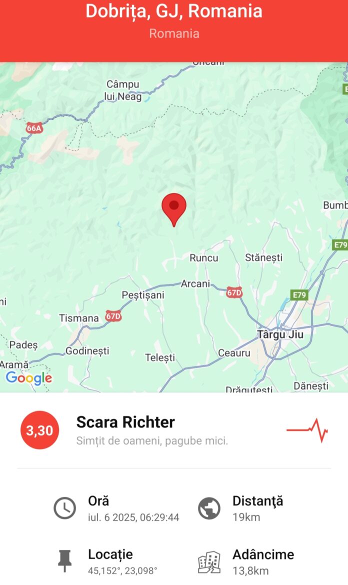UPDATE: Cutremurul din Gorj, revizuit la 3,3