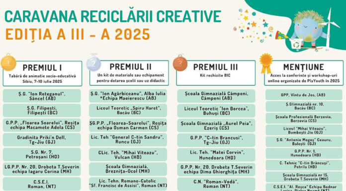 Elevi din Gorj, premiați la Caravana Reciclării Creative