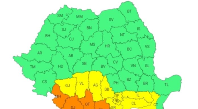 Cod galben de caniculă în Gorj până mâine dimineață