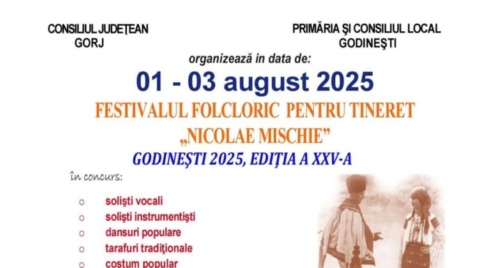 Godinești: O nouă ediție a Festivalului Folcloric pentru Tineret ”Nicolae Mischie”