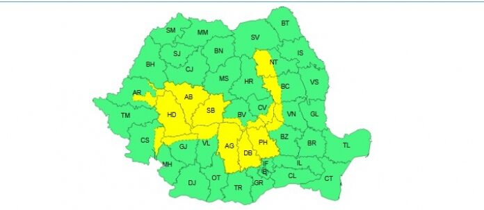 Gorjul, parțial sub cod galben de averse și vijelii