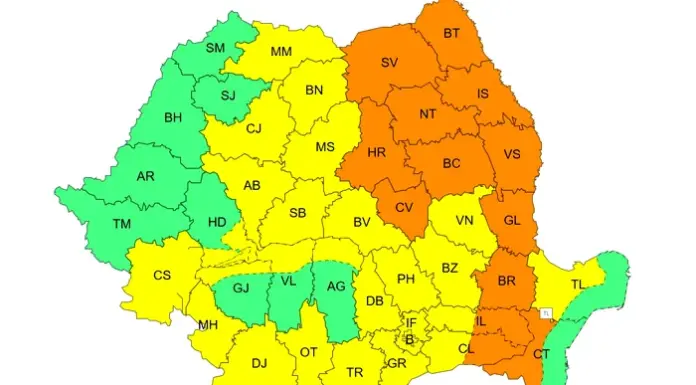 Cod galben de vreme rea pentru nordul județului Gorj