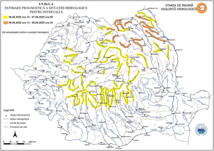INHGA: Cod galben de inundații pe râuri din Gorj