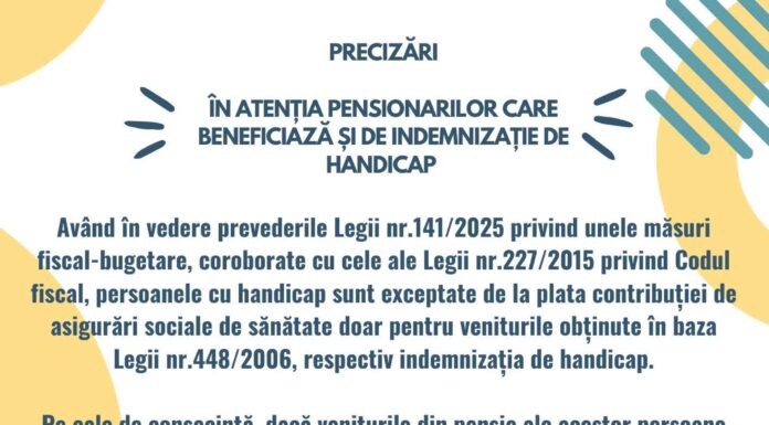 CNPP: Noi precizări pentru pensionarii care beneficiază de indemnizație de handicap
