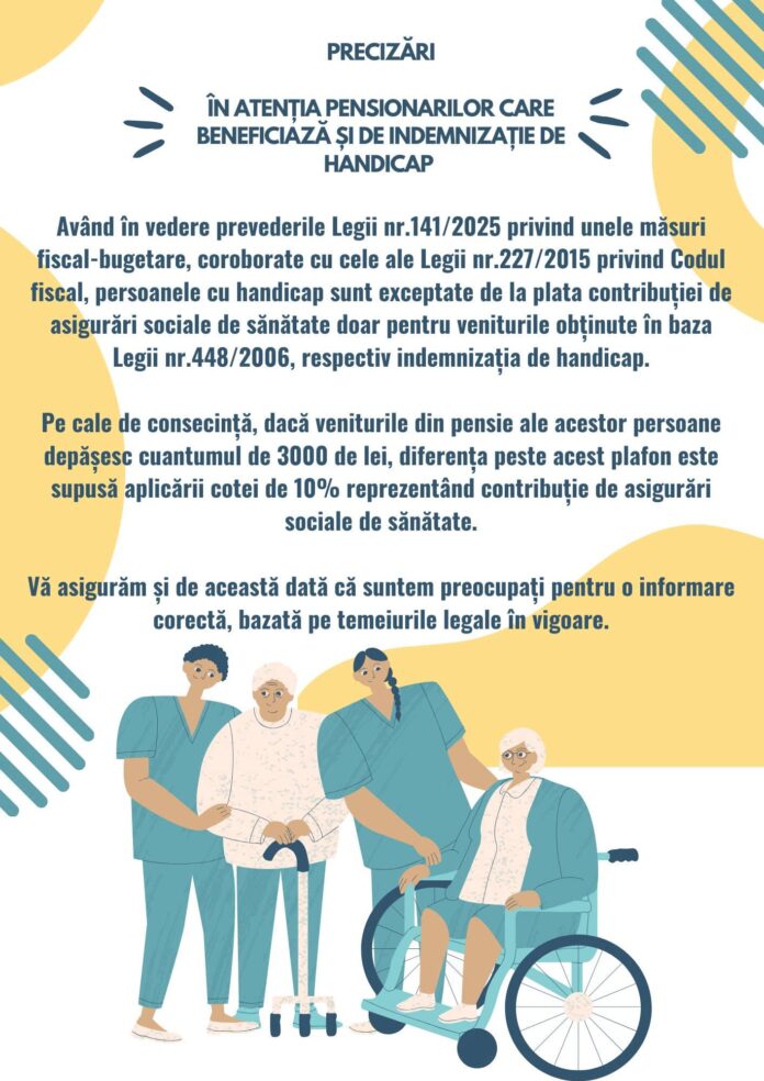 CNPP: Noi precizări pentru pensionarii care beneficiază de indemnizație de handicap