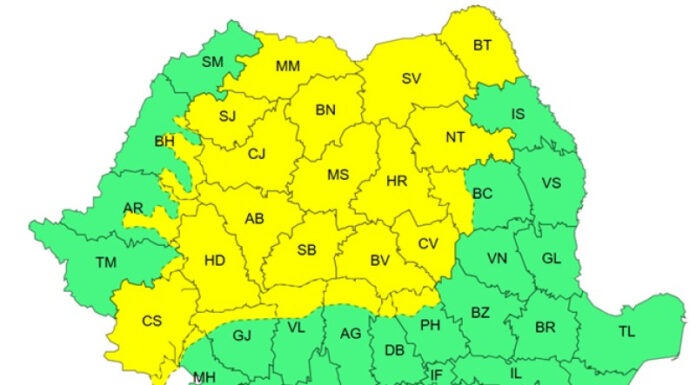 Cod galben de ploi torențiale și grindină