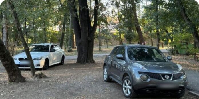 Au intrat cu mașinile în Parcul Central din Târgu Jiu. Amendă de 500 de lei!