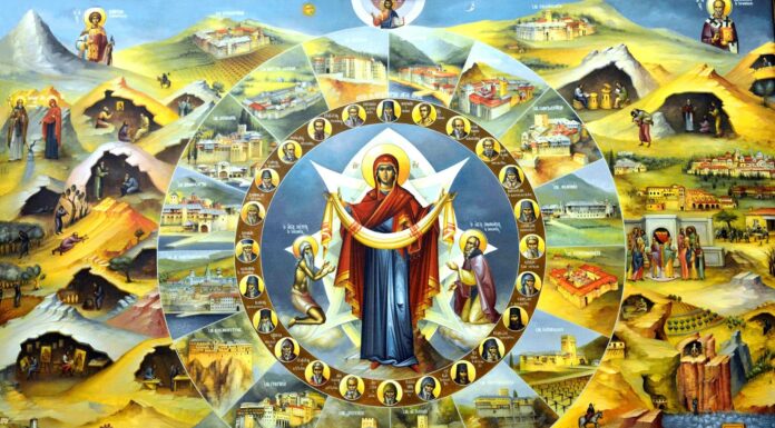 «Acoperământul Maicii Domnului» sau «Pocroava» – ,,Noi, păcătoșii, nădăjduind la «Acoperământul» tău, îndrăznim a cânta Maicii lui Dumnezeu: Bucură-te, bucuria noastră; acoperă-ne de tot răul cu cinstitul tău omofor”!