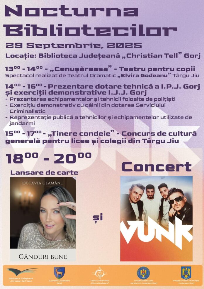 Nocturna Bibliotecilor la Târgu Jiu: cărți, muzică rock, artă și surprize