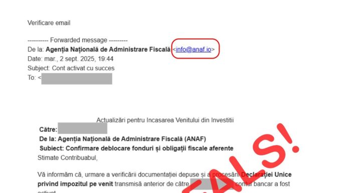 ATENȚIE! Noi mesaje false în numele ANAF
