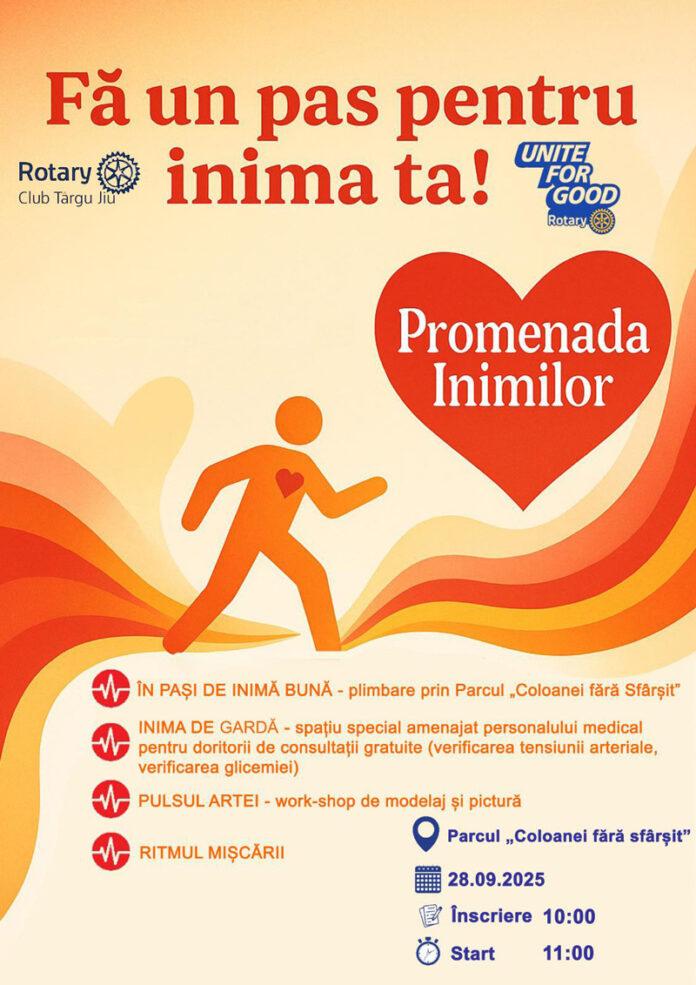 Zâmbește, mergi, câștigă! Rotary Târgu Jiu te invită la „Promenada Inimilor”