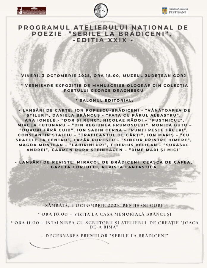Programul complet al Atelierului Național de Poezie „Serile la Brădiceni”