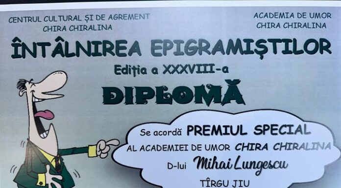 Epigramistul gorjean Mihai Lungescu a mai „pescuit” un premiu și la Brăila