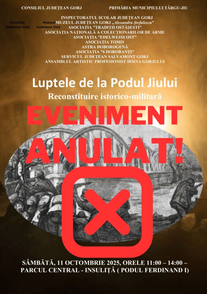 Evenimentul „Luptele de la Podul Jiului” a fost anulat