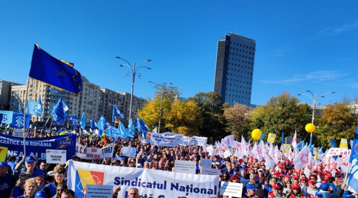 Sindicaliști din Gorj, la protestul din fața Guvernului