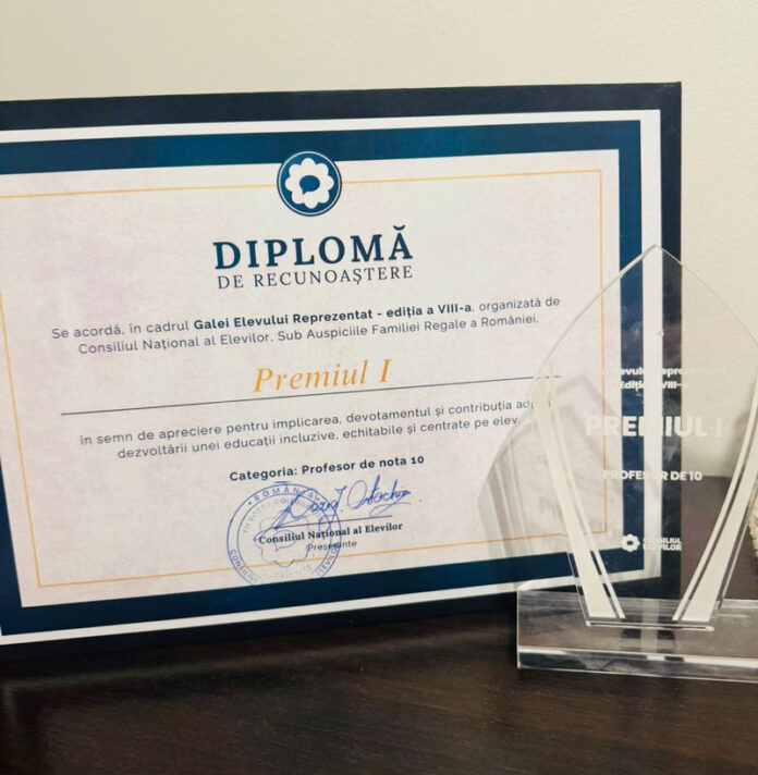 Gorj: Profesoară premiată la Gala Elevului Reprezentant