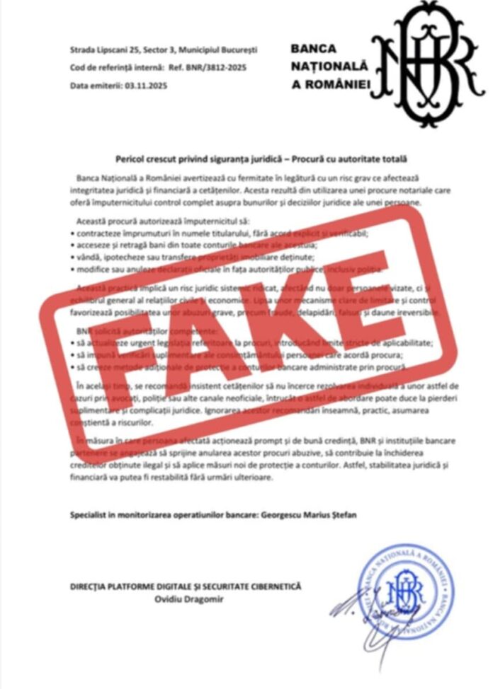 BNR avertizează: circulă un document fals cu sigla instituției