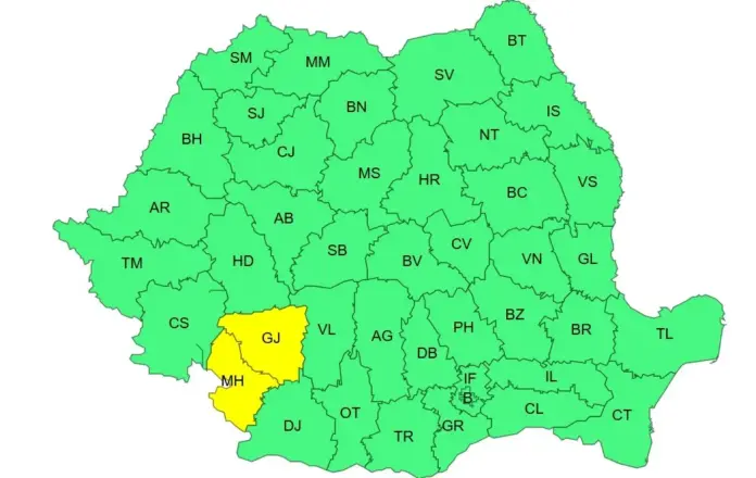 Cod galben de ploi în Gorj