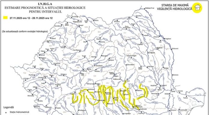 Risc de viituri pe râuri din Gorj și alte 10 județe