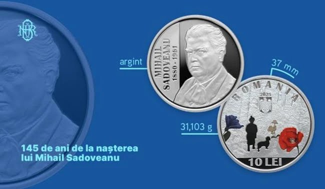 BNR lansează o monedă aniversară dedicată lui Mihail Sadoveanu