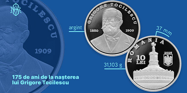 BNR lansează o monedă din argint dedicată arheologului Grigore Tocilescu