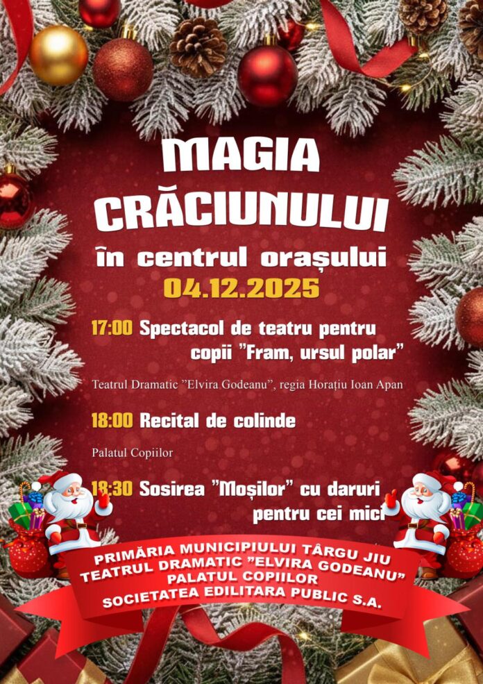 Târgu Jiu: Teatru, colinde și întâlnire cu Moș Crăciun
