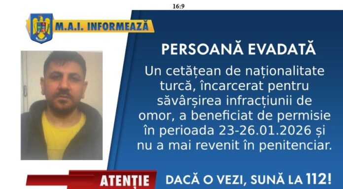 Afacerist turc, dat în urmărire națională după ce nu s-a mai întors la penitenciar