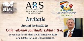 Vicepreședintele Asociației Române de Sociologie – Un sociolog, editor și publicist român, profesor universitar doctor și conducător de doctorat, vă invită, azi, la o gală a valorilor spirituale!