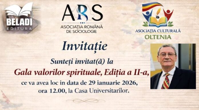 Vicepreședintele Asociației Române de Sociologie – Un sociolog, editor și publicist român, profesor universitar doctor și conducător de doctorat, vă invită, azi, la o gală a valorilor spirituale!