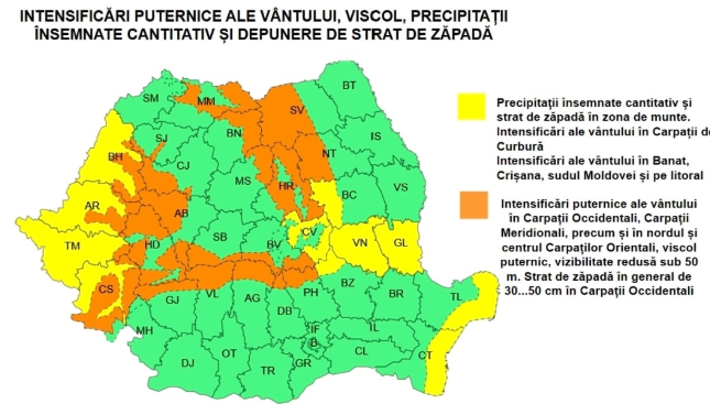 Rafale puternice de vânt până mâine