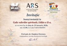 Joi, 29 ianuarie 2026, ora 12,00, la Casa Universitarilor din Craiova, «Gala valorilor spirituale», Ediţia a II-a – ,,În termeni sociologici, ştiinţa aceasta înseamnă a cultiva imaginația creatoare”! (Dumitru Otovescu)