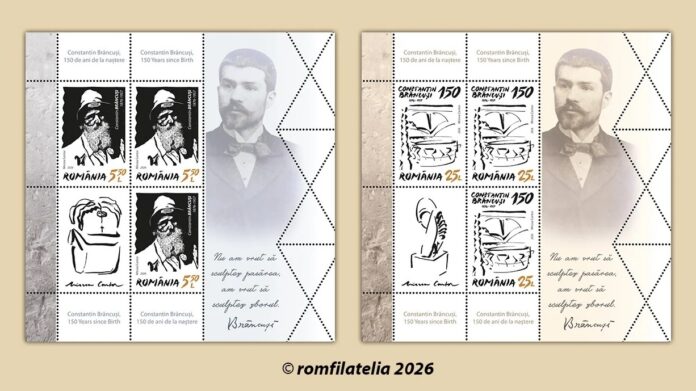 Constantin Brâncuși, omagiat printr-o emisiune de mărci poștale, de către ROMFILATELIA și Poșta Română