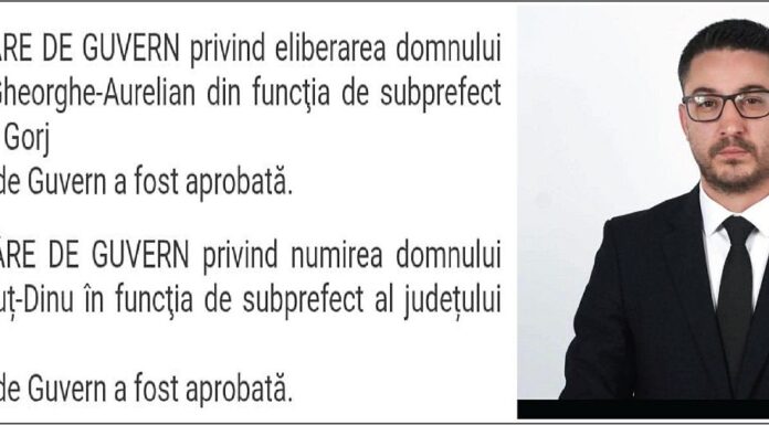 Oficial! Guvernul l-a instalat subprefect de Gorj pe Ionuț Drăgoi