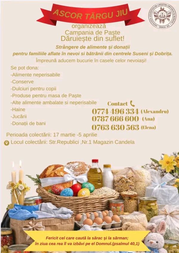Campania de Paște ,,DĂRUIEȘTE DIN SUFLET!”, un gest de bunătate și speranță pentru persoane aflate în pragul sărăciei