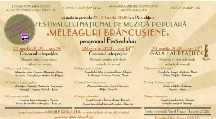 27 de concurenți la Festivalul „Meleaguri Brâncușiene” de la Târgu Jiu