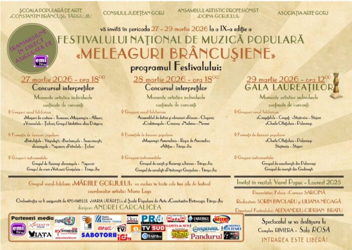 27 de concurenți la Festivalul „Meleaguri Brâncușiene” de la Târgu Jiu