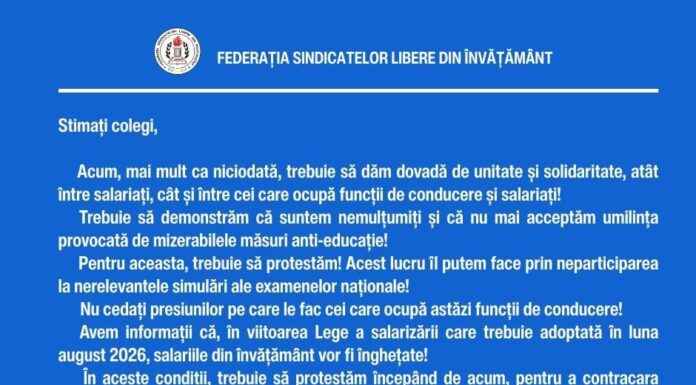 Sindicatele, mesaj pentru profesori: „Trebuie să protestăm!”