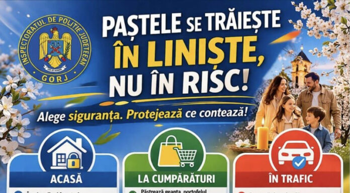 IPJ Gorj: ,,Alege să petreci Paștele în liniște și siguranță!”