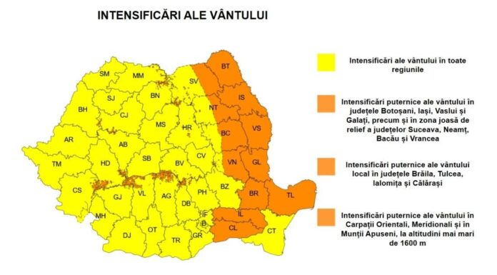 S-au emis coduri galben și portocaliu de vânt! Gorjul, vizat