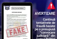 Alertă DNSC: convocări false în numele Poliției Române