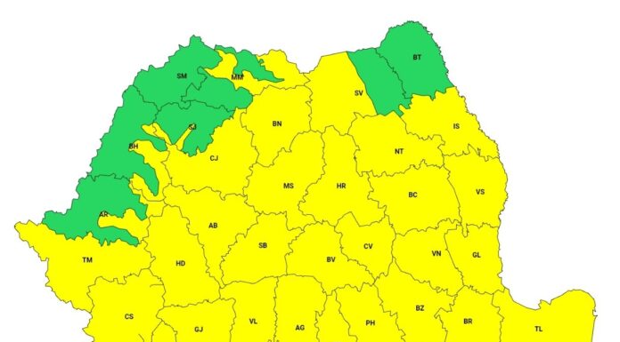 Un nou cod galben de vijelii, grindină și ploi torențiale