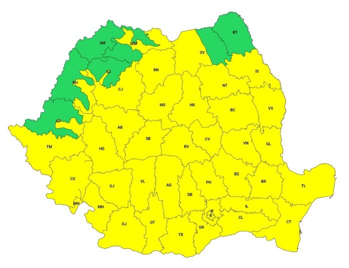 Un nou cod galben de vijelii, grindină și ploi torențiale
