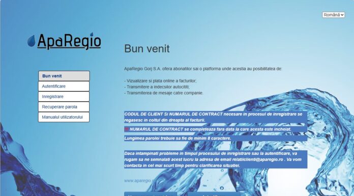 Aparegio Gorj recomandă plata online a facturilor prin portalul ApaRegio
