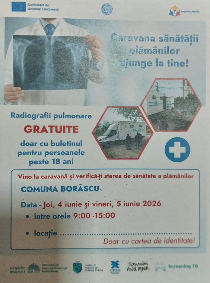 Caravana sănătății plămânilor ajunge în comuna Borăscu. Radiografii gratuite!