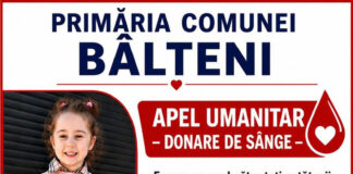 Comunitatea din Bâlteni, unită pentru viață! Apel la donare de sânge pentru o fetiță de 3 ani