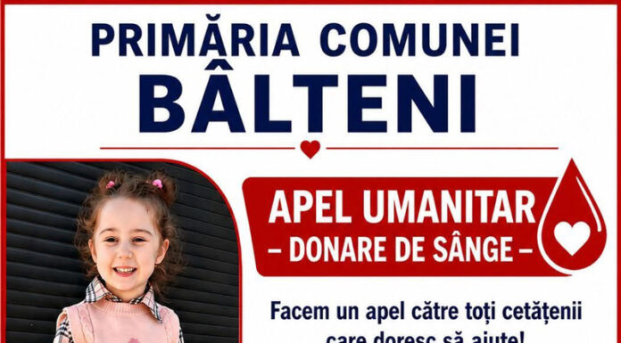 Comunitatea din Bâlteni, unită pentru viață! Apel la donare de sânge pentru o fetiță de 3 ani