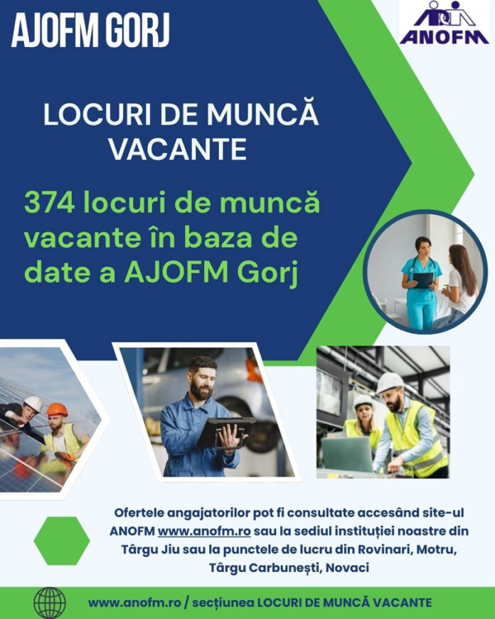 Oportunitate pentru șomerii din Gorj: 374 de joburi disponibile prin AJOFM